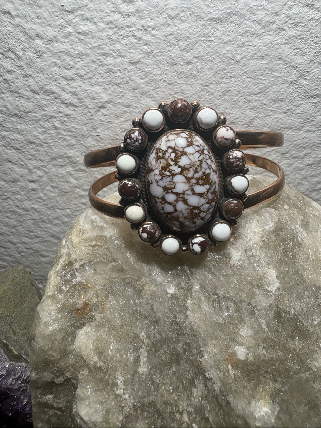 Copper Adjustable Cuff Bracelet With Genuine Wildhorse